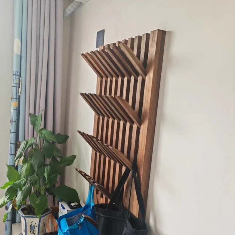 Solid Wood Wall Mounted Coat Racks Piano Keys Foldable Clothes Hanger Entrance Hall Large Multilayer Cloth Shelf Home Storage