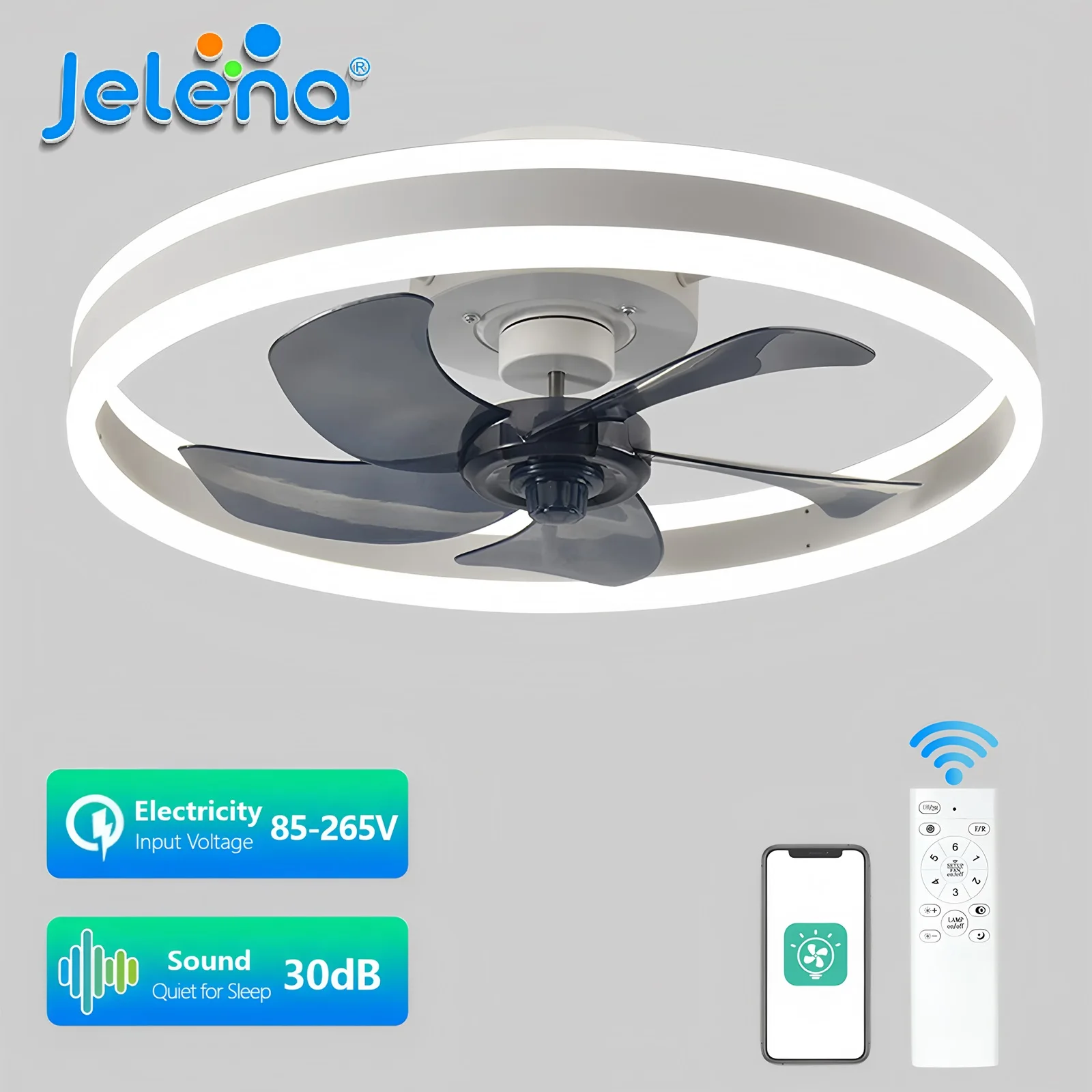 Ventilateur de plafond LED intelligent avec lumière, télécommande et application, vitesse du vent réglable, 6 vitesses, ventilateur de plafond moderne pour salon, lampe de plafond intérieure