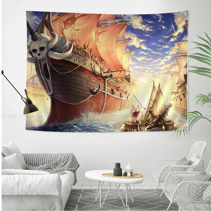 Pirate Ship Tapestry Art Print Wall Hanging Nautical Pattern Decor Home Decor