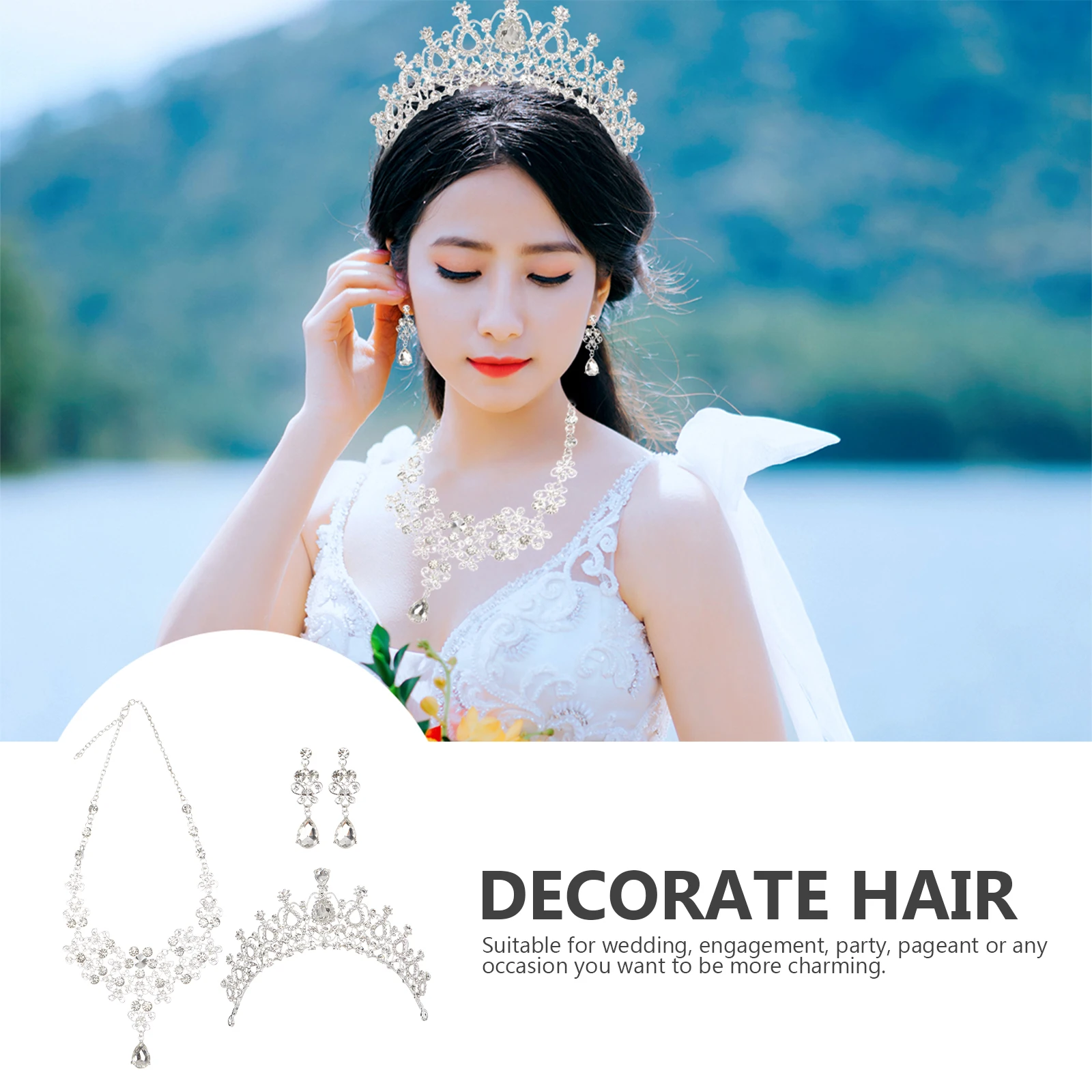 

Teardrop Bridal Set Women Necklace Headdress Alloy Crown Wedding Accessories Bride Headpiece Elegant Temperament