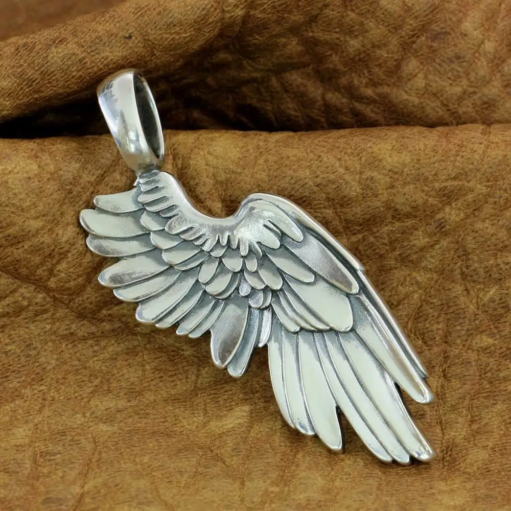 

925 Sterling Silver Huge 2-Sides Angel Wing Pendant TA212