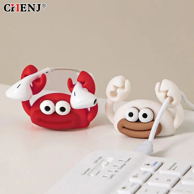 1pc Cartoon Crab Cable Holder Desktop Winder Wire Organizer Holder Self-Adhesive Stand Creative Data Cable Management Clip