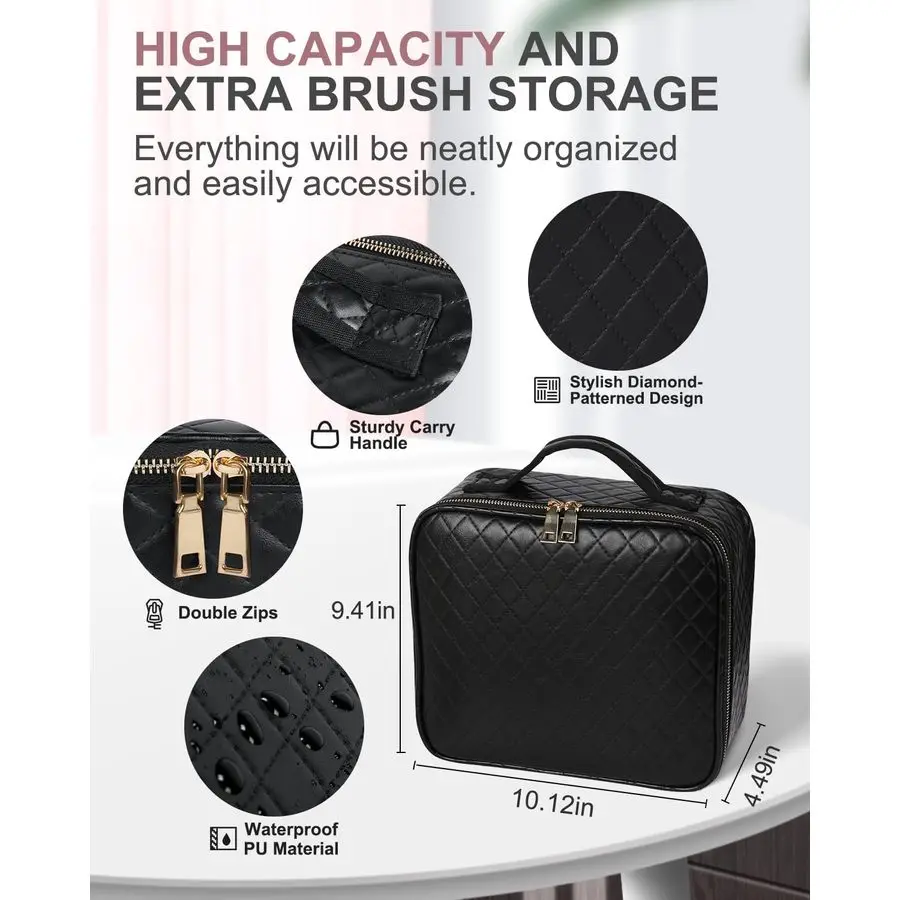 Tas met LED-verlichte spiegel Draagbare make-up organizer Treinkoffer met 2X 3X vergrotingsversterker 3-kleurenverlichting voor precisie, Adju