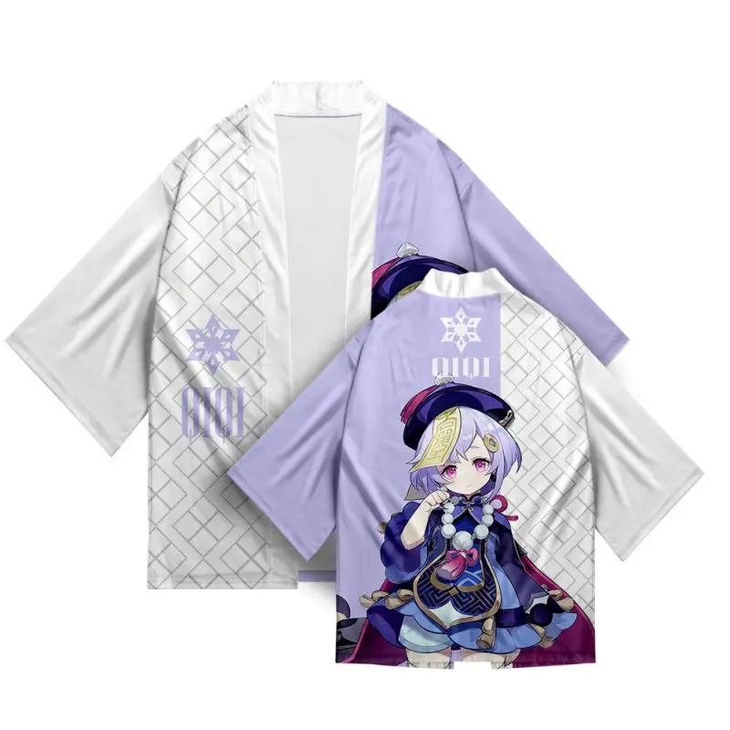 Anime Genshin Impact Kimono Mona Hu Tao Raiden Shogun Cloak Pajamas Women Men Summer Clothes Three Quarter Sleeve Casual Haori