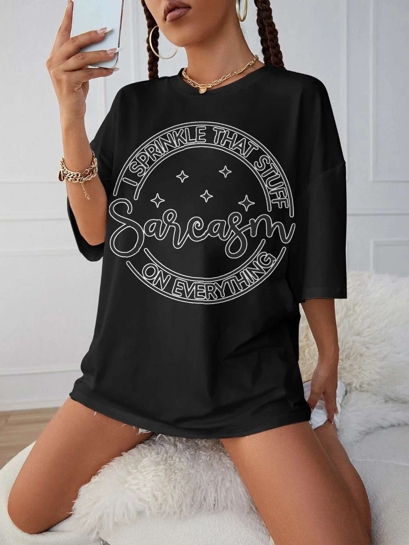 

I Sprinkle That Stuff On Everything Stylish Black Maternity Top Loose Fit Round Neck Perfect for Late Pregnancy Winter Wear