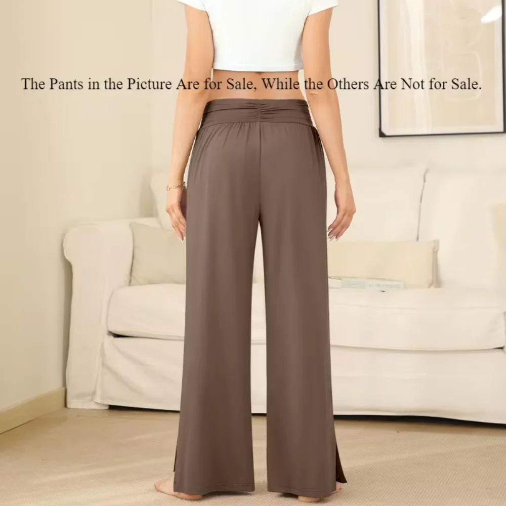 Fashionable and Casual Long Pants with Shirred Waist Wide Legs and Slit Ankles Plus Size Women\'s