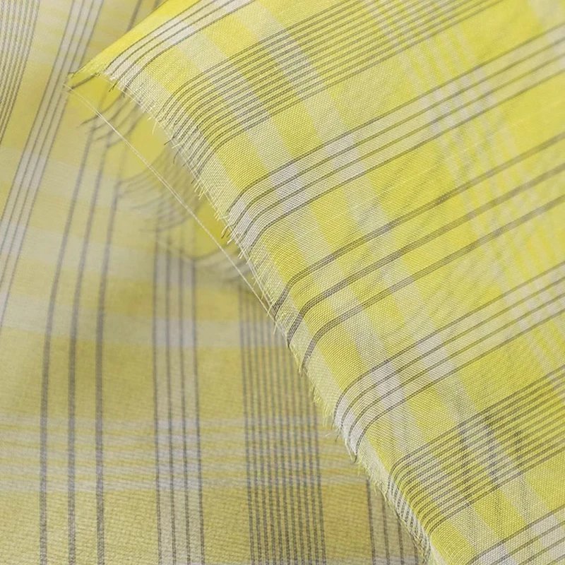 140CM Wide 7MM Thin Silk Organza Fabric,Silk Fabric with Black Lines Printed on Yellow-DIY Sewing Dress Coat Silk Material R337