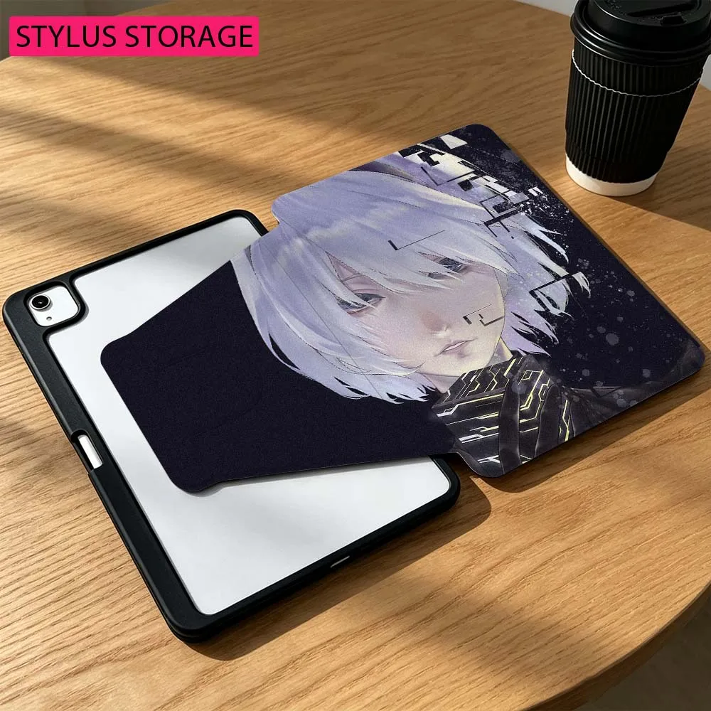 Catoon Anime Girl Art For iPad Mini Pro Air 5 6 7 8 9 gen 11 10.5 8.3 9.7 7.9 10.9 inch 360° Rotation Pen slot Tablet Case