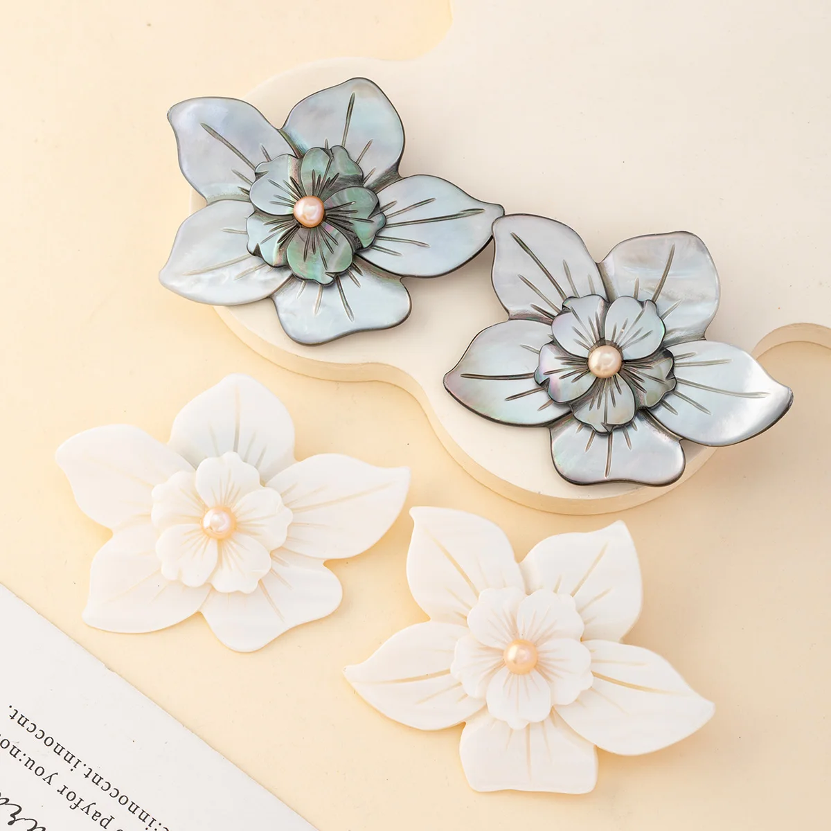 50x60mm Flower-Shaped Brooch and Pendant Dual-Use Natural Shell Semi-Finished Charms for Jewelry Making DIY Necklace Accessories