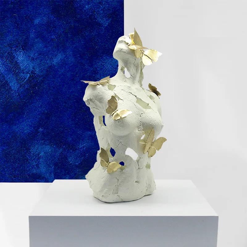 Female Bust Sculpture Nordic Modern Butterfly Resin Art Brass Figure For Home Resin Sculpture Figurine Statue Bookend Graduation