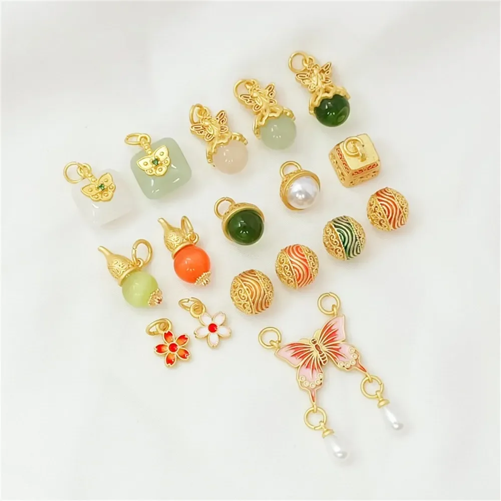 

Ancient-style Golden Auspicious Cloud Oil-dropping Ball Square Gourd Pendant DIY Handcrafted Bracelet Accessory