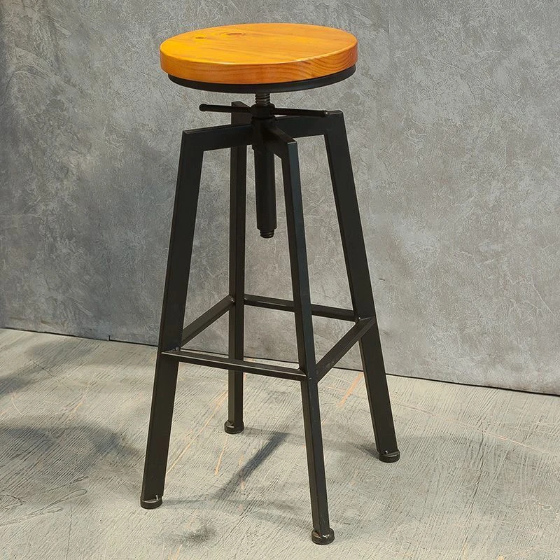 Industrial Style Rotating Bar Stool Solid Wood High Feet Counter Stool Household Retro Bar Chairs with Height Adjustable 62-83cm