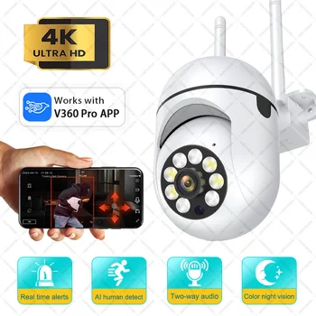 Caméra de surveillance extérieure PTZ IP WiFi HD 8MP, dispositif de sécurité sans fil, avec n'aime numérique x4, vision nocturne et vision nocturne