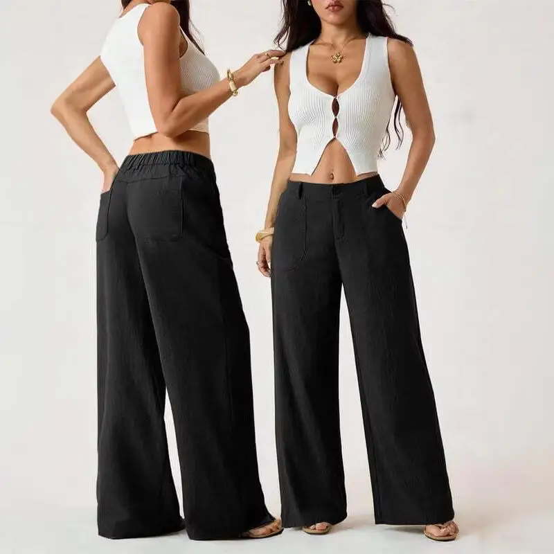 Trousers 2026 Spring Best-Selling New Cotton Linen Wide-Leg Pants for Women's Casual Commuting Carnival Loose and Fashionable