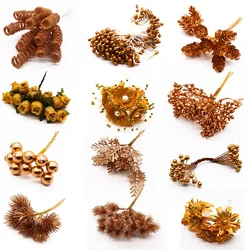 6/10/12/20/24/200pcs Gold Mixed Hybrid Flower Cherry Stamen Berries Bundle DIY Cake Christmas Wedding Gift Box Wreaths De