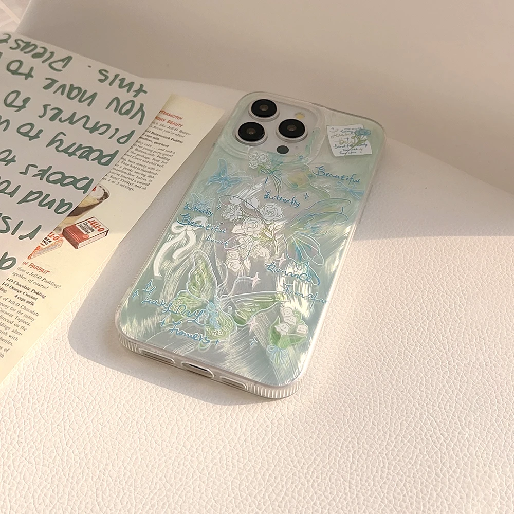 Aesthetic Butterfly Phone Case For iPhone 13 Pro Flower Case iPhone 16 15 12 11 14 Pro Plus Soft Shockproof Laser Silicone Cover image 5