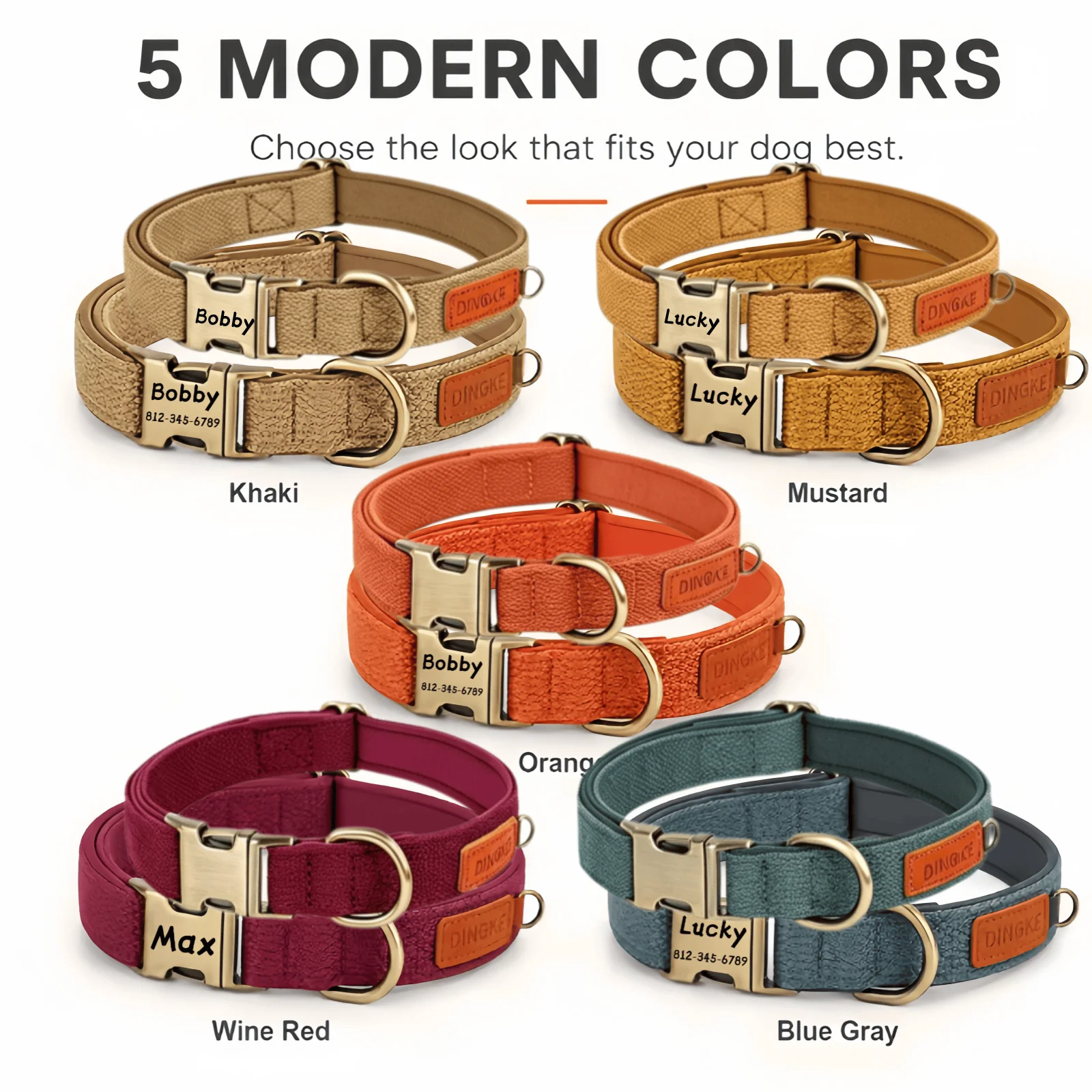 Personalized Dog Collar Leash PU Leather Dog Collars With Walking Lead Rope Free Custom Pet ID Necklace for Small Large Dogs Pug view 4