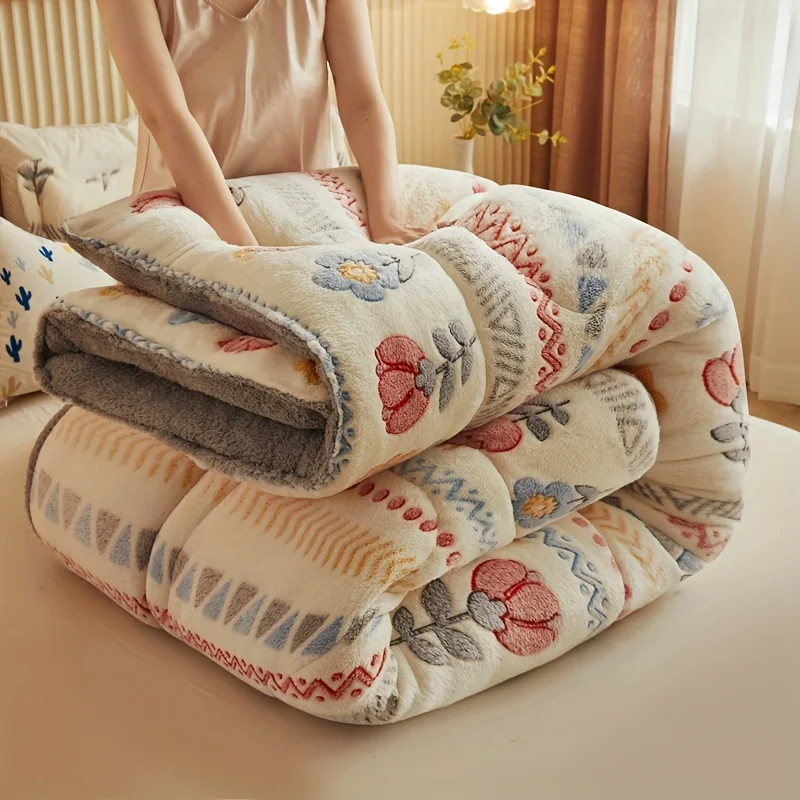 Comfortable Double-sided Velvet Quilt Core Bedroom Velvet Thickened Blanket Home Lamb Fleece Quilt Warm Quilt Core Comfortable