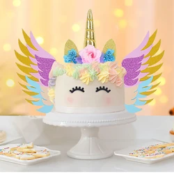 Glitter Rainbow Unicorn Cake Topper Unicorn Birthday Party Cakes Decoration First Birthdays Supplies With Eyelashes Baby Shower