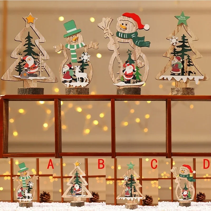 Wooden Snowman Christmas Tree Desktop Painted Hollow Wood Assembled Decorations Home Bar Xmas Table Ornaments Decor Crafts