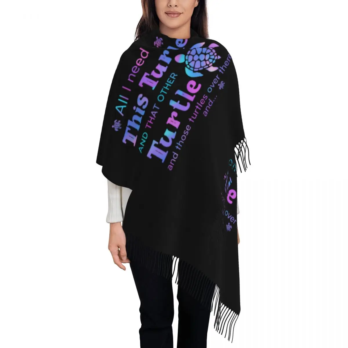 

Custom Turtle Lover Quotes Scarf Wrap Women Long Winter Warm Tassel Shawl Unisex Scarves