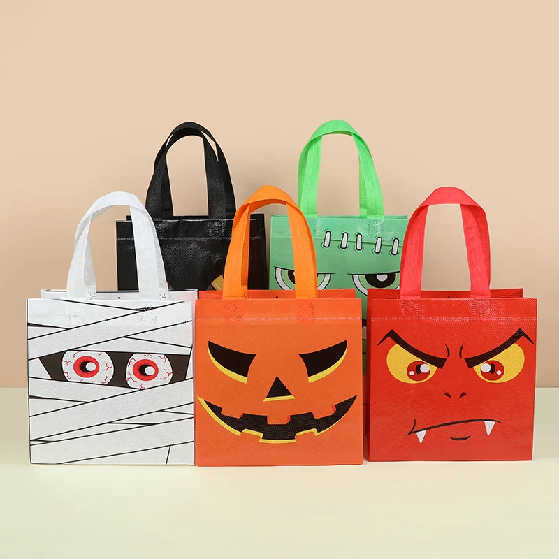 

8PCS Halloween Pumpkin Theme Non Woven Bag Party Gift Packaging Bag Handheld Shopping Bag