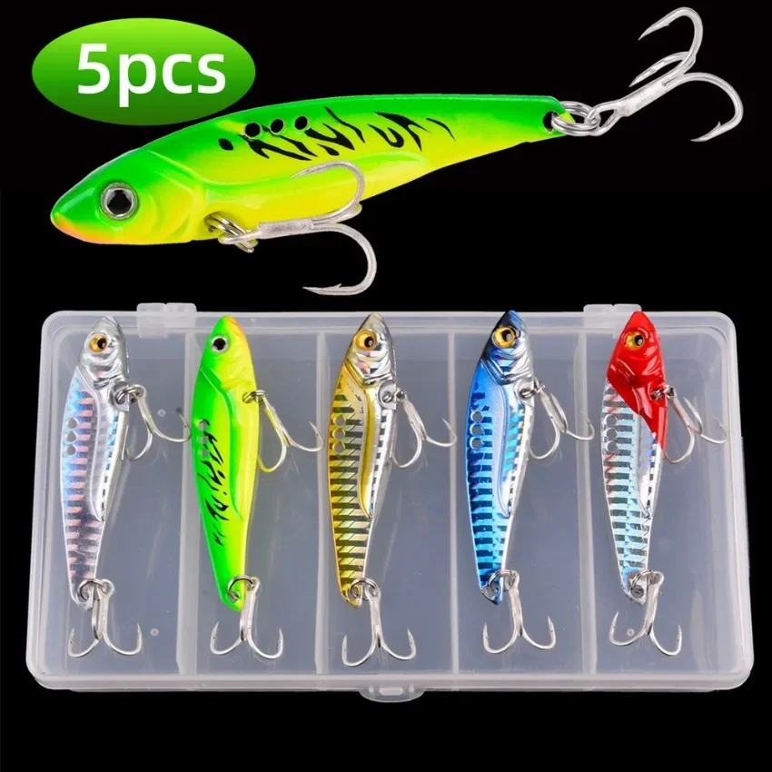 5PCS Metal Vib 7/10/12/14/15/18/25g Blade Lure Wobblers Fishing Vibrating Spoon Sinking Artificial Baits Bass Pike Crap Perch