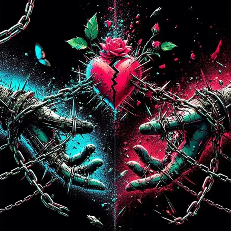 Gothic Broken Heart with Barbed Jigsaw Puzzles 500PCS/1024 PCS Wall Decor for Living Room Bedroom Perfect Gift No Frame