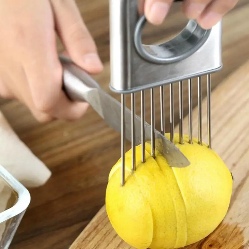 Stainless Steel Onion Slicing Guard with Protective Insert for Safe Cutting of Onions Tomatoes and Other Produce Ideal for Home