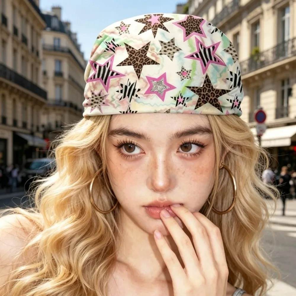 Vintage Square Scarf Y2K Style Sweet Edgy Hair Bandana Leopard Star Print Lightweight Hair Scarf Hair Styling Fashion Outfit