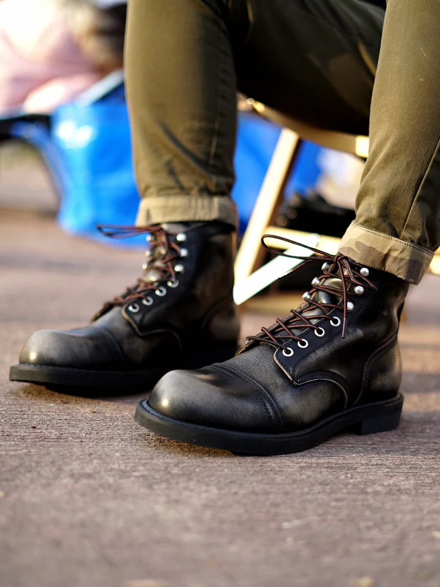 New Men's Cowhide Goodyear Welted Work Boots Durable