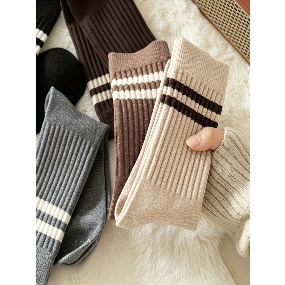 Women's Maillard Color Series Long Socks,Stripe Mid-Calf Socks,Fashionable and Versatile Women's Socks,Autumn-Winte Women's Sock