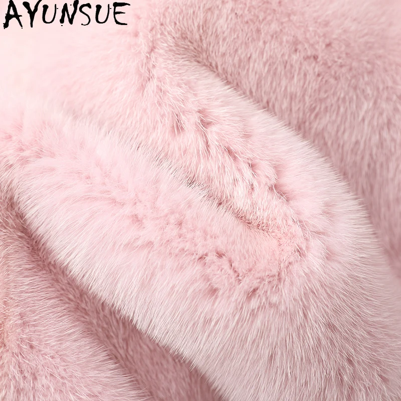 AYUNSUE Naturalna Kurtka z Futra Norki Damska 2025 Zima Luksusowe Kurtki z Całego Futra Norki dla Kobiet Odzież Wysokiej Jakości Abrigo Mujer