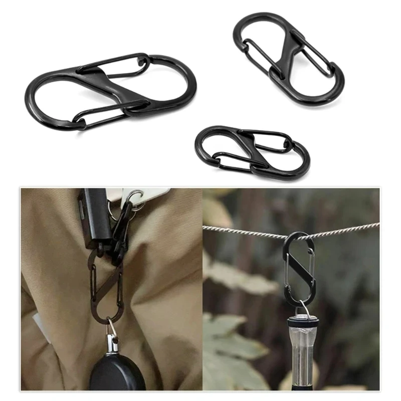 

10 Pcs S Shaped Carabiner Metal Double Carabiner Keychain Small Spring Clips Camping Fishing Traveling Fly tying tools Carp