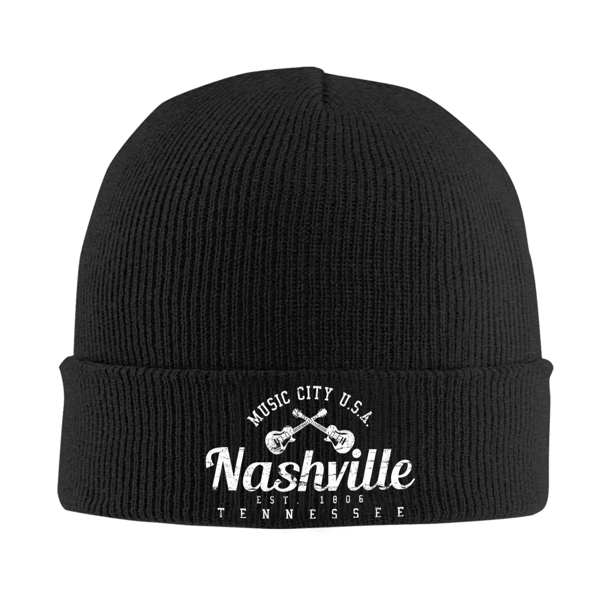 Nashville Tennessee Country Music Knitted Hat Beanie Winter Hats Warm Acrylic Color Guitar City Cap Men Women  Gifts