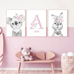 Personalized Name Wall Posters and Prints Animals Nursery Wall Art Canvas Paintings for Girls kids Bedroom Decoration Pictures