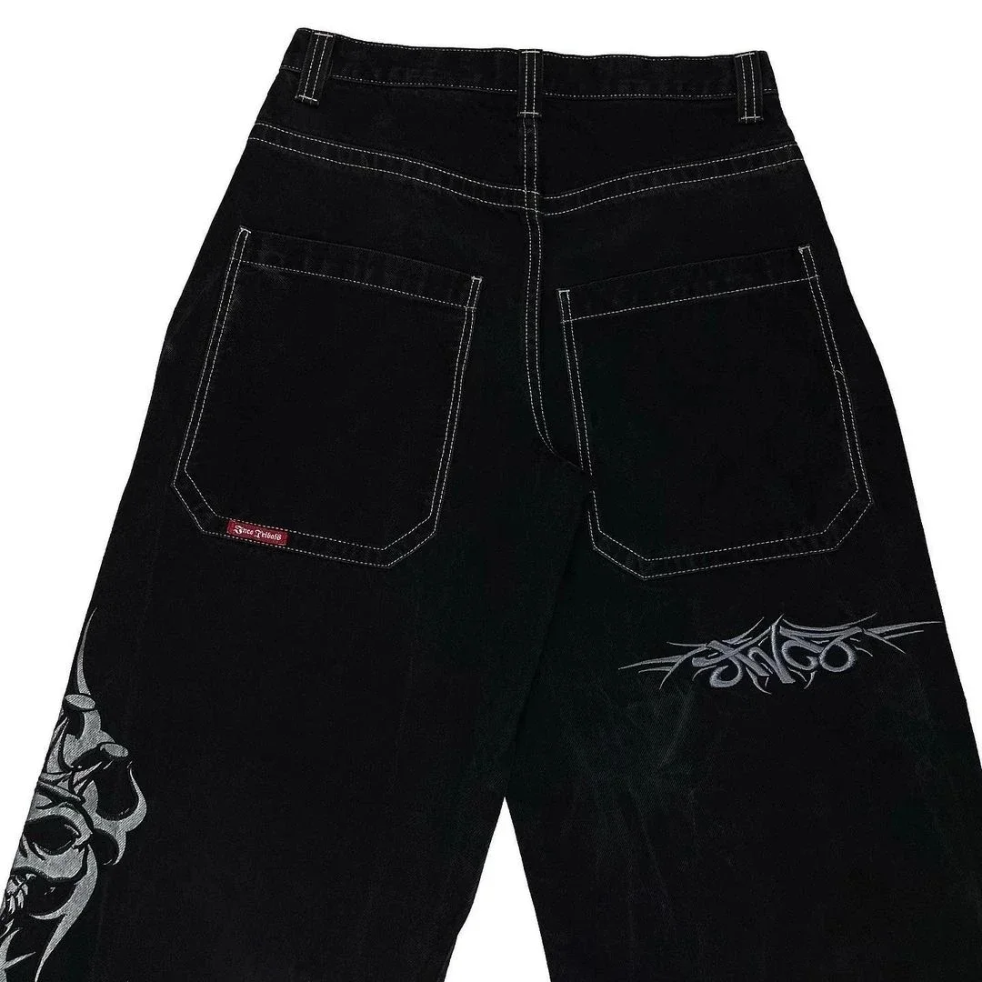 Pantalones vaqueros holgados para hombre, ropa de calle de gran tamaño, estilo gótico, Harajuku, Hip Hop, Retro, con estampado de Calavera, color negro, Y2k, 2023