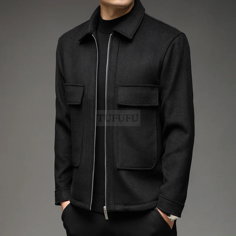 Top Grade 55% Wool New Brand Luxury Casual Fashion Flap Pocket Jacket Windbreaker Overcoat Woolen Coat 2022 Men Clothing