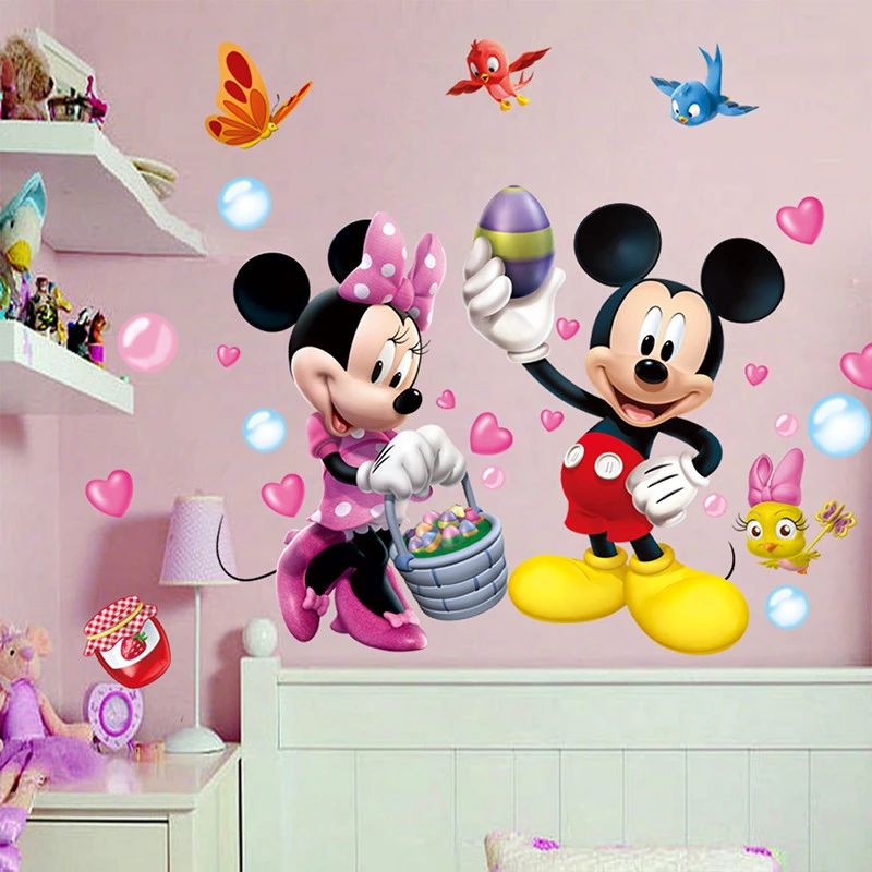 Cartoon Disney Mickey Mouse Minnie Baby Sleep Wall Sticker For Kids Room Decoration Wallpaper Cute Self-Adhesive DIY Mural Decal