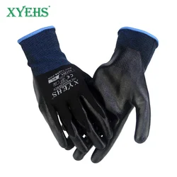 XYEHS XU1204 12 Pairs/24 pcs Nitrile Coated Safety Work Gloves Oil & Abrasion Resistant, 13 Guage Seamless Knit Polyester Gloves