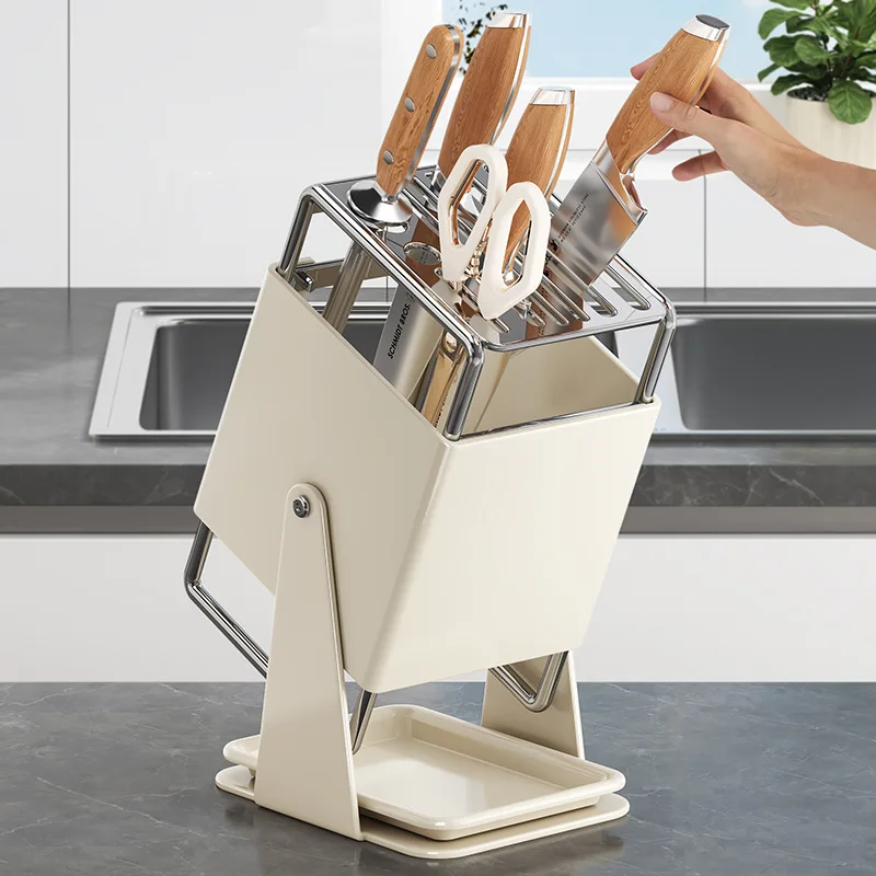 Detachable Draining No Installation Nee Knife Rack Kitchen Household Countertop Knife Holder Integrated Knife Block Storage Rack