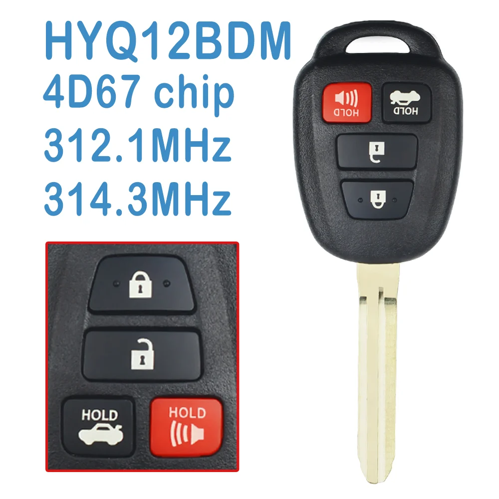 

2 Pcs HYQ12BEL HYQ12BDM Auto Smart Remote 3+1B 312.1MHz-314.3MHz 4D67 Chip Car Key Fob For Toyota Camry Corolla 2014-2019