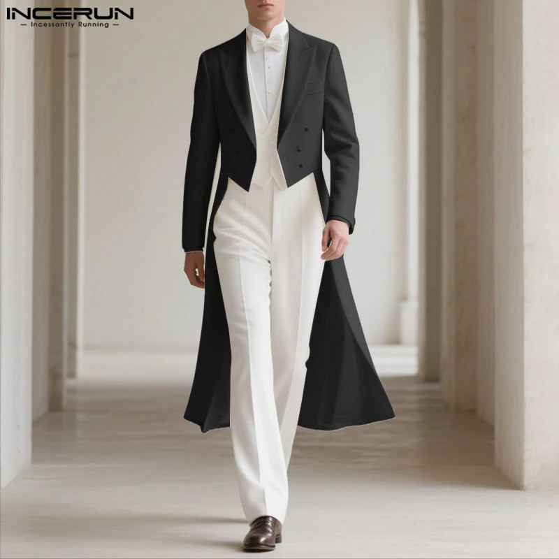 INCERUN Men Irregular Blazer Lapel Long Sleeve Solid Color Elegant Casual Male Suit Double Breasted Fashion Streetwear Blazer