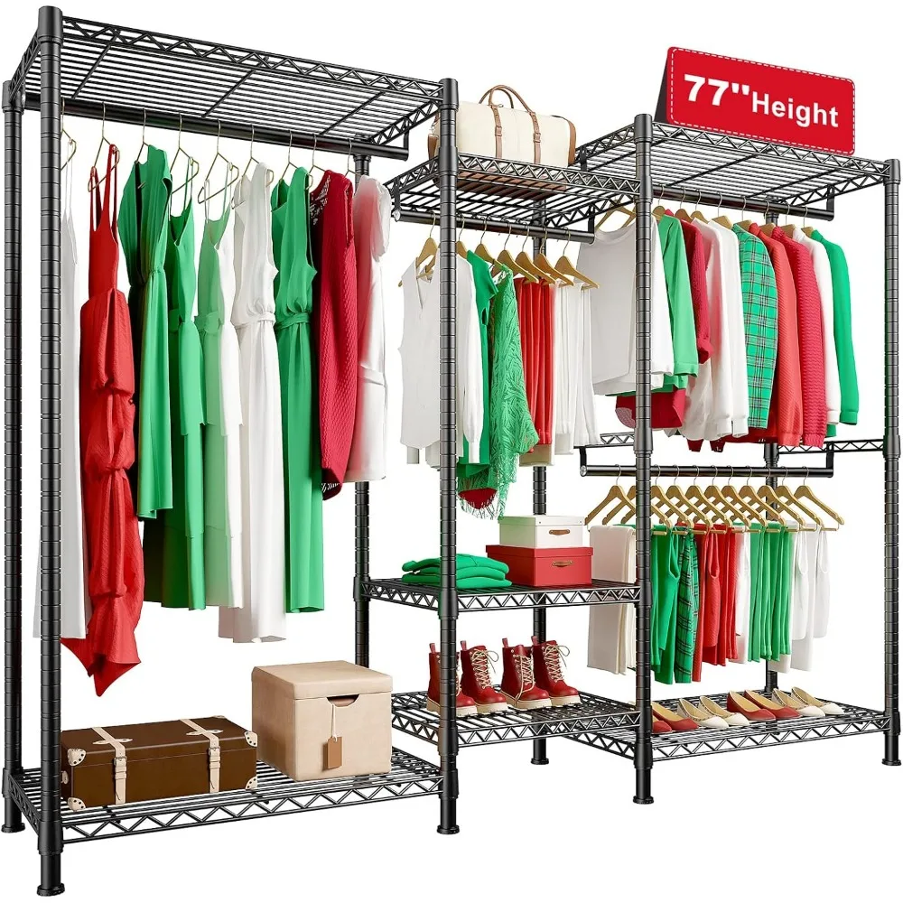 

Clothes Rack, 725 LBS Clothing Rack Adjustable Clothing Racks for Hanging Clothes Metal Wire Garment Racks Portable Closet Ward