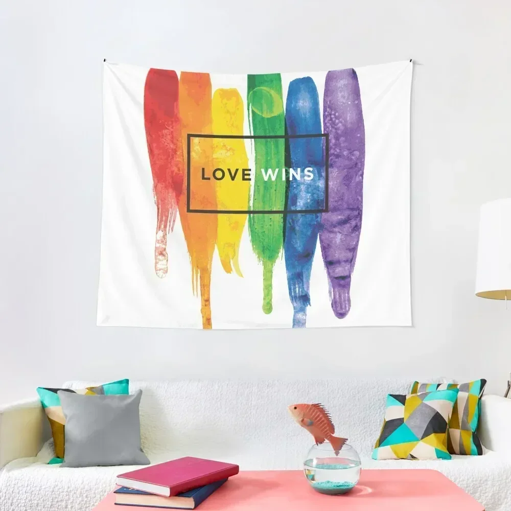 Watercolor LGBT Love Wins Rainbow Paint Typographic Tapestry Anime Decor Wall Hanging Tapestry