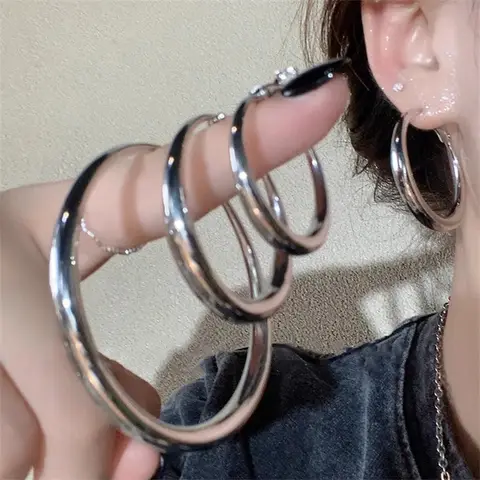 Klasyczne proste geometryczne okrągłe duże kolczyki koła ze stali nierdzewnej dla kobiet przesada koło kolczyki panny młodej biżuteria akcesoria