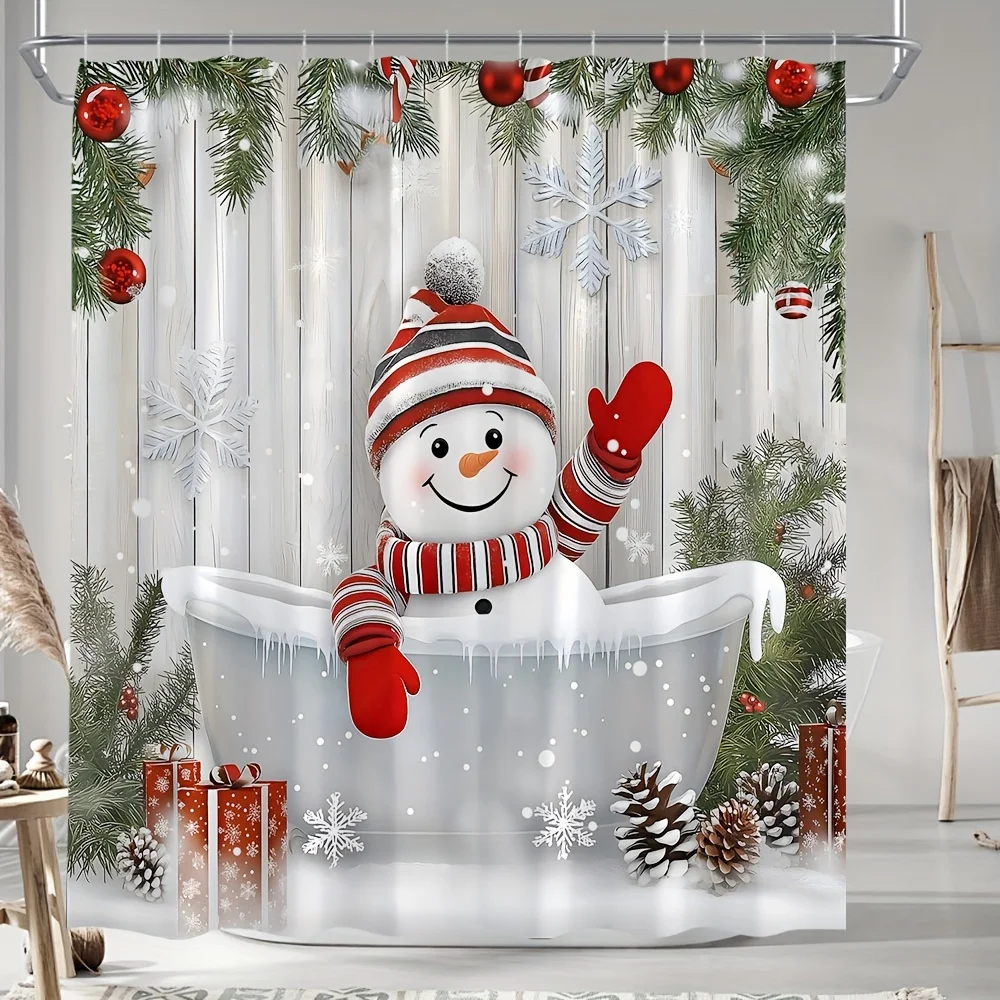 

"Christmas Snowman Shower Curtain - Festive Winter Holiday Design | Waterproof Bathroom Decor & Home Gift Idea"