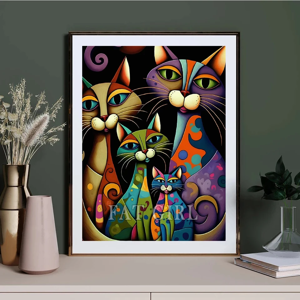 Diy Anime Abstract Cat Diamond Art Painting Animal Full Drill Diamond Embroidry New 2023 Of Rhinestone Mosaic Home Decorations