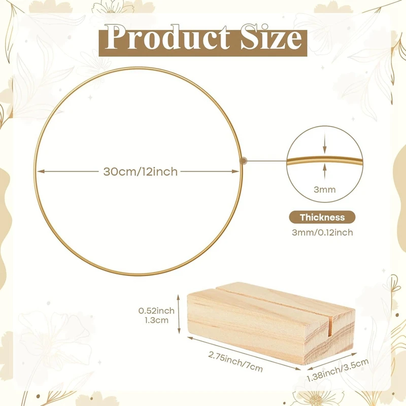 금속 꽃무늬 후프 센터피스 리본, 테이블 장식용 10 목재 스탠드, DIY 웨딩 장식, 벽걸이, 12 인치, 10 개