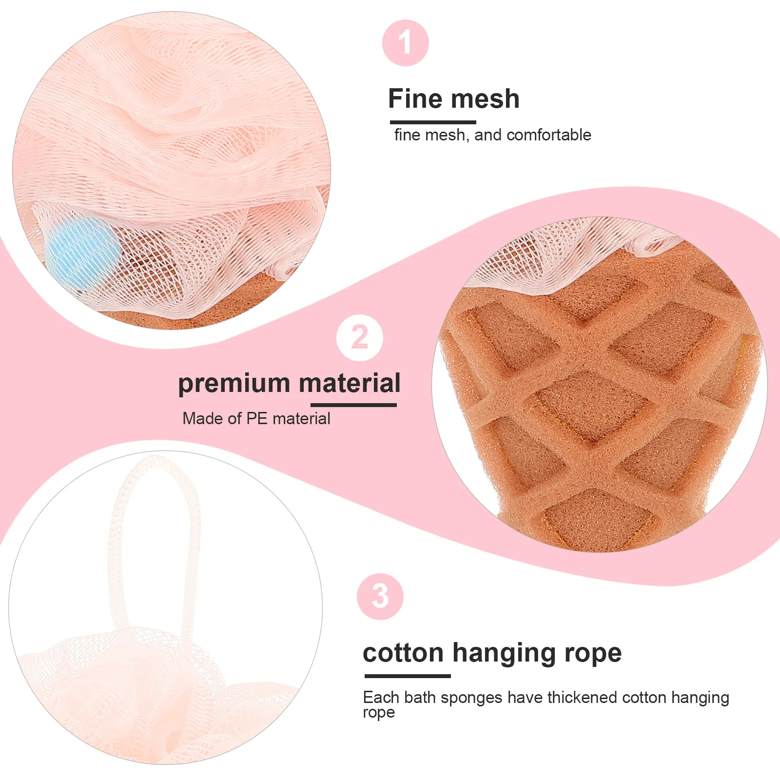 

3Pcs Multi-Functional Ice Cream Bath Ball Shower Sponge Exfoliating Body Scrubber Dense Mesh Pe Material Adult Baby Use Rich